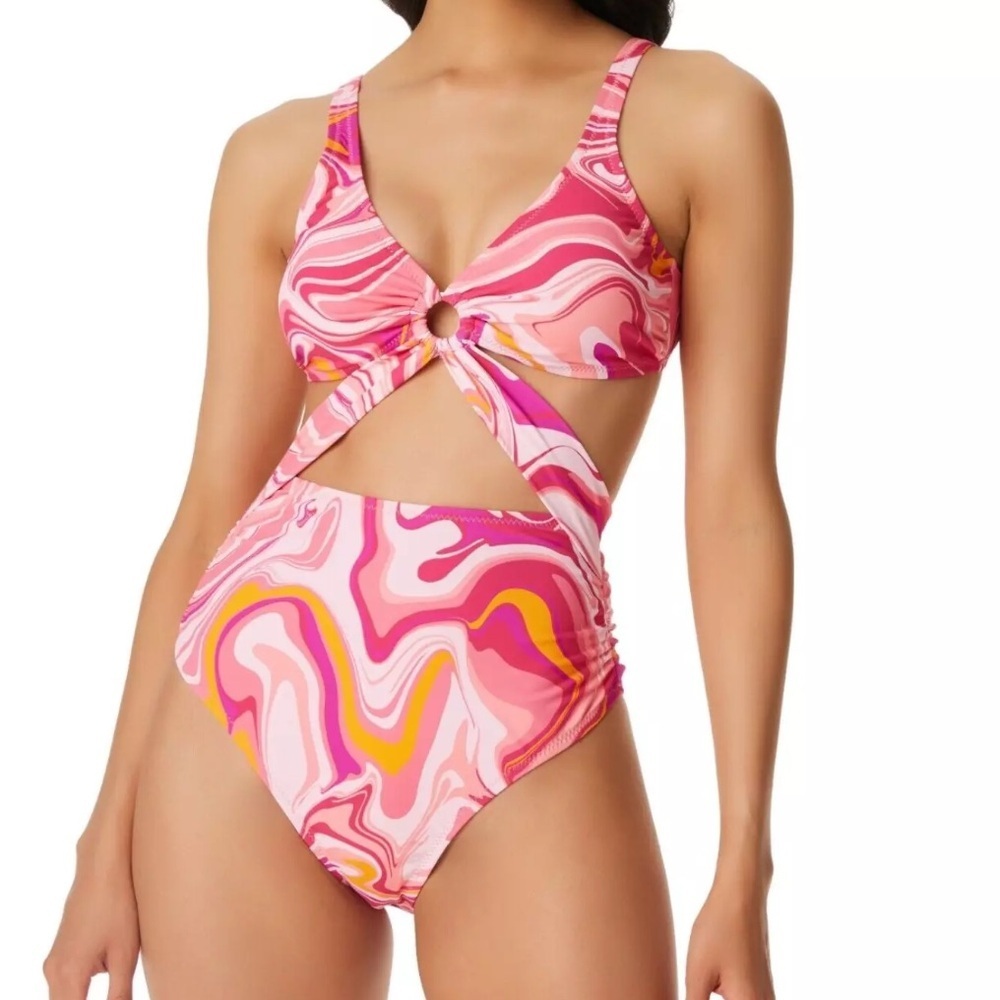 NWT‎ Jessica Simpson Women's  O-Ring Cut Out One-Piece Swimsuit Pink Size S